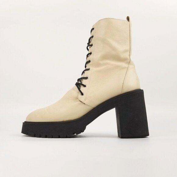 Free People Dylan Leather Lace Up Chunky Platform Combat Boots 90s Grunge Boho - Picture 3 of 7